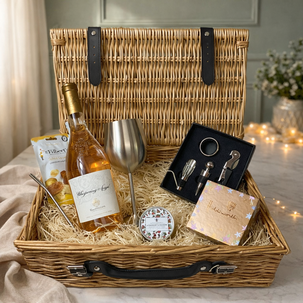 Whispering Angel Rose 16" Luxury Wine Hamper with Chocolates and Accessories - 75cl (13% ABV)