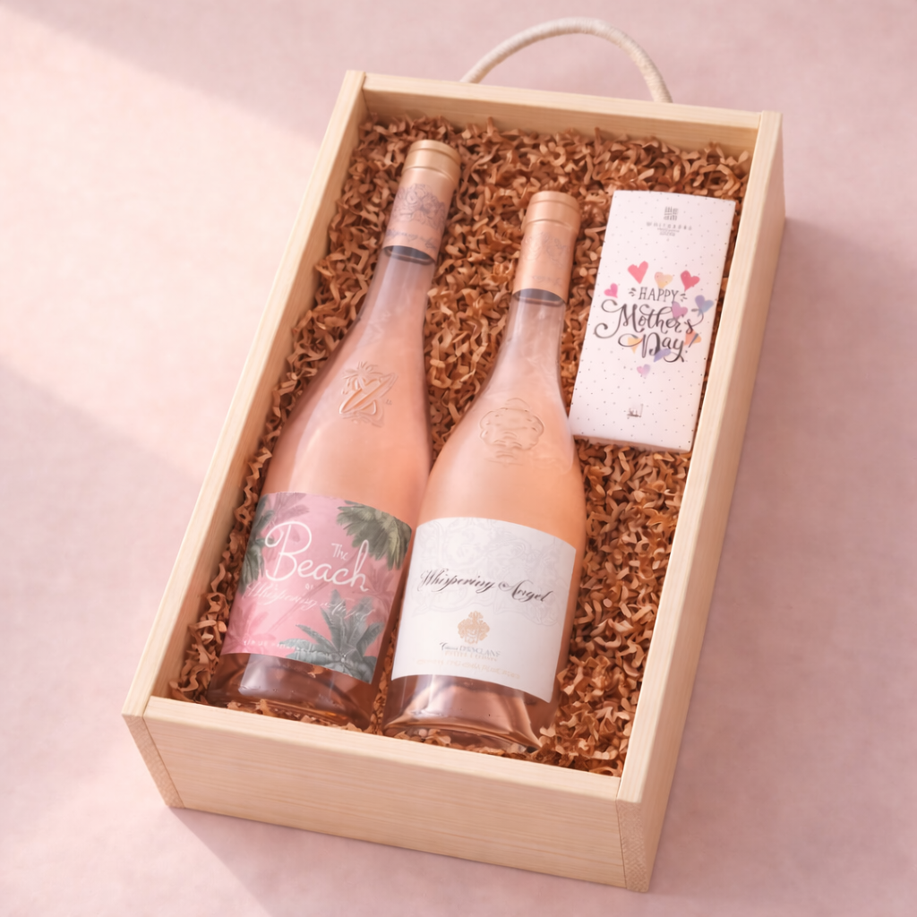 Mother’s Day Whispering Angel Rosé & Beach Rosé Gift Set (75cl) & Chocolate – Luxury Provence Rosé Gift for Mum