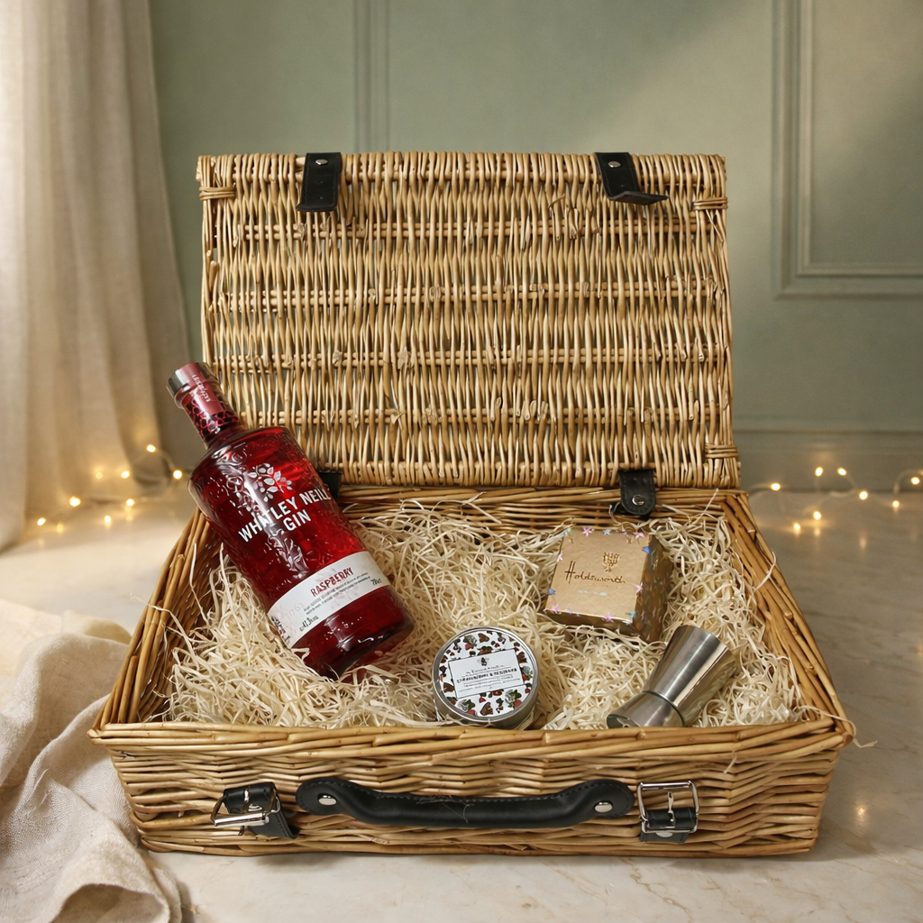 Whitley Neill Raspberry Gin 14" Gift Hamper with Chocolates and Accessories - 70cl (43%ABV)