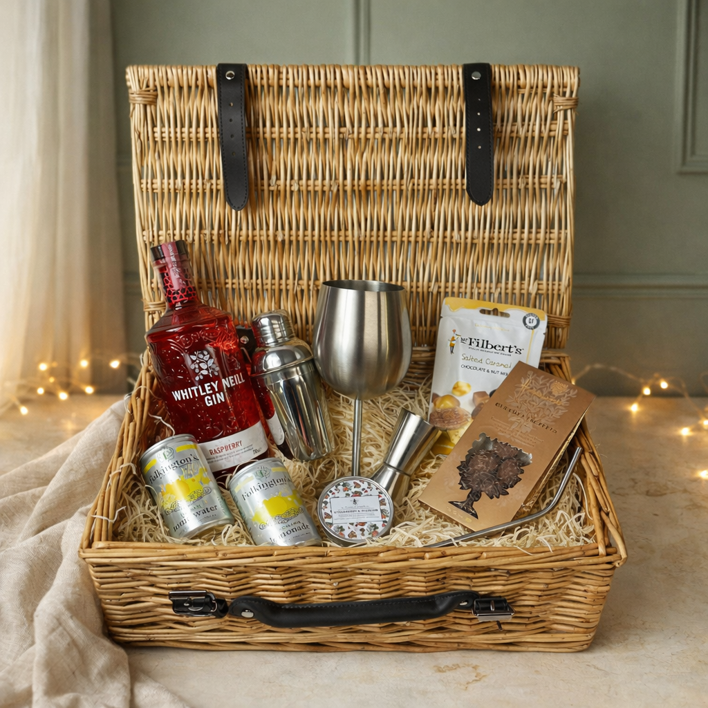 Whitley Neill Raspberry Gin 16" Luxury Gift Hamper with Chocolates and Accessories - 70cl (43%ABV)
