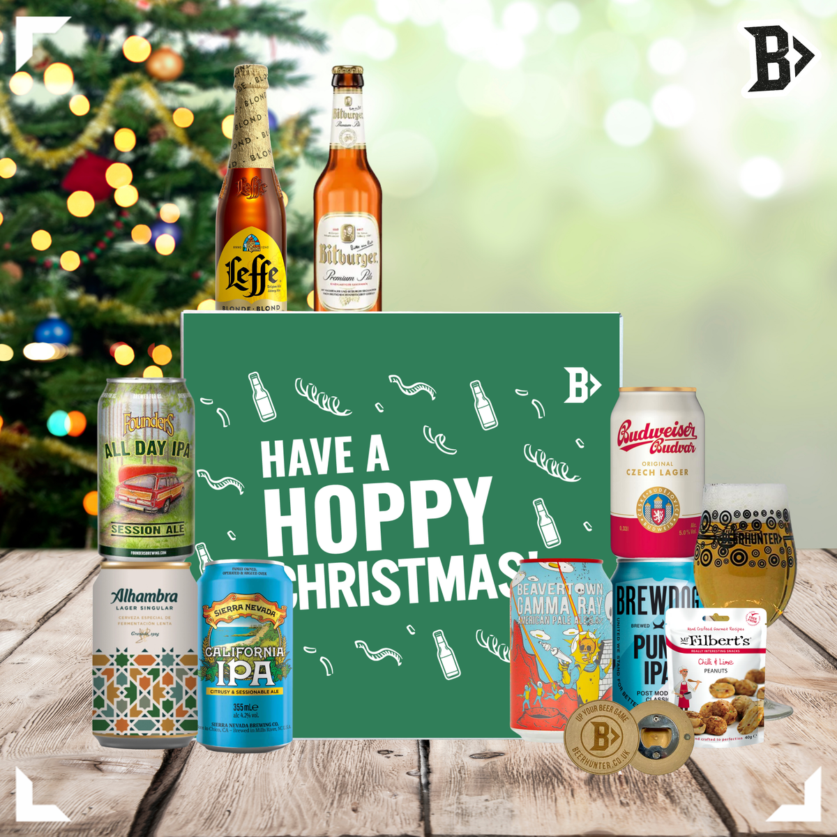 World Craft Beer IPA, Lager &amp; Ale Hoppy Christmas Gift Box with Glass – Premium World Beer Selection (8 Pack)