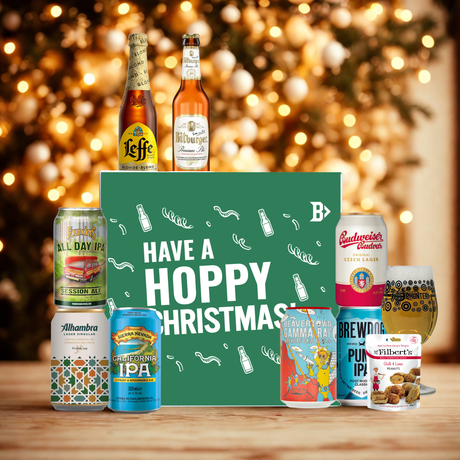 World Craft Beer IPA, Lager & Ale Hoppy Christmas Gift Box with Glass – Premium World Beer Selection (8 Pack)