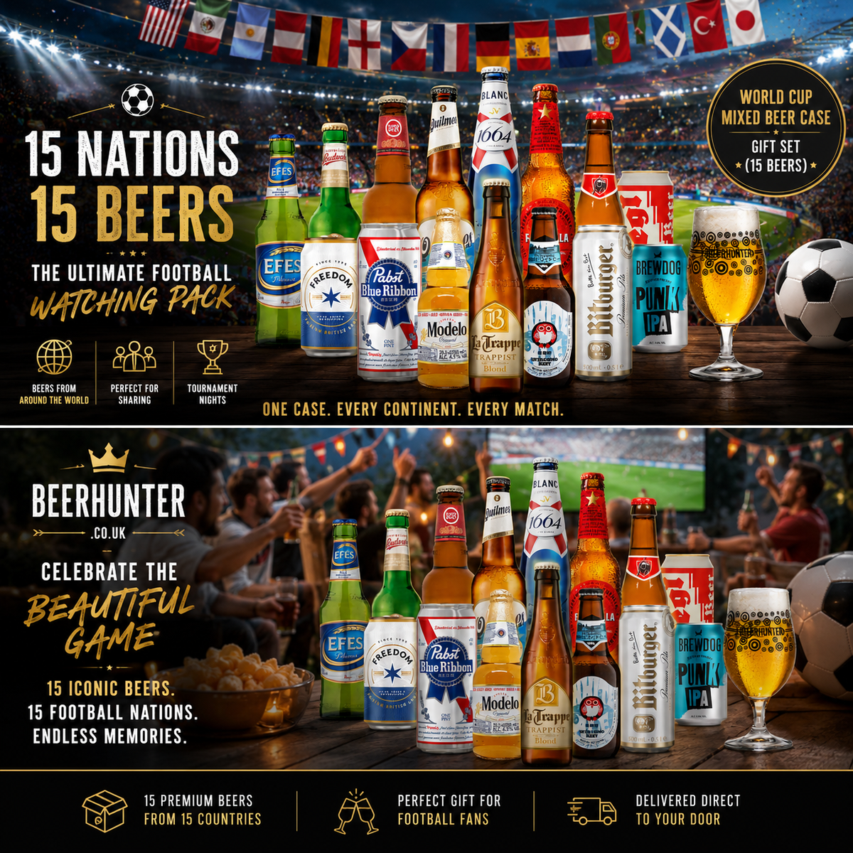 World Cup Beer Mixed Case – International Selection (15 Pack) With Free Glass