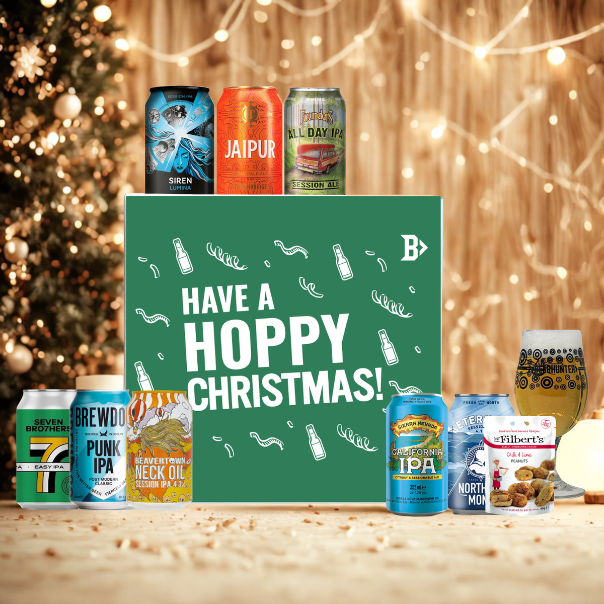 IPA Craft Beer Hoppy Christmas Gift Box with Glass – Premium IPA Beer Christmas Gift Selection (8 Pack)