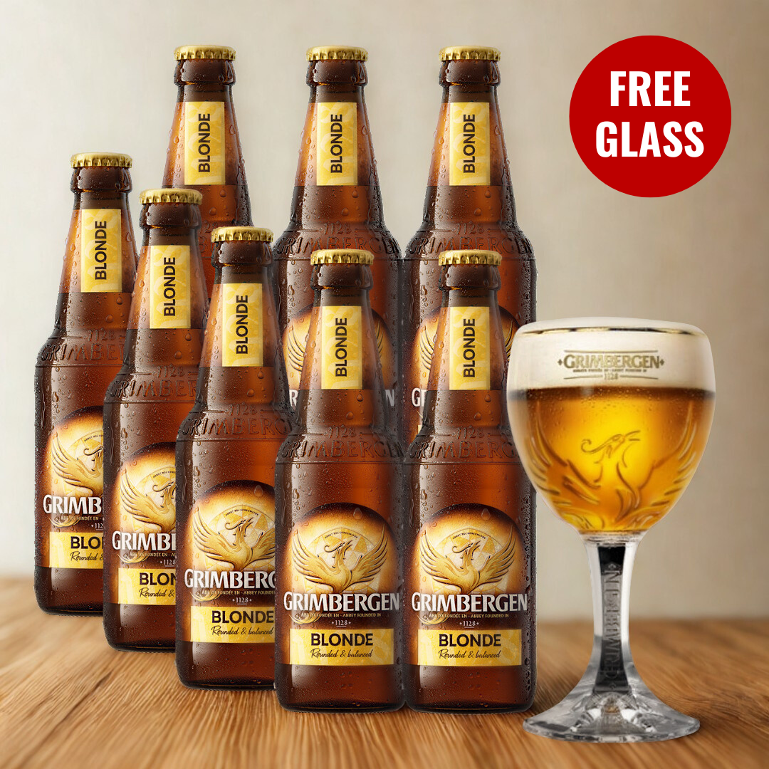 Grimbergen Blonde Belgian Ale 330ml Bottles 6.7% ABV WITH FREE GLASS (8 Pack)
