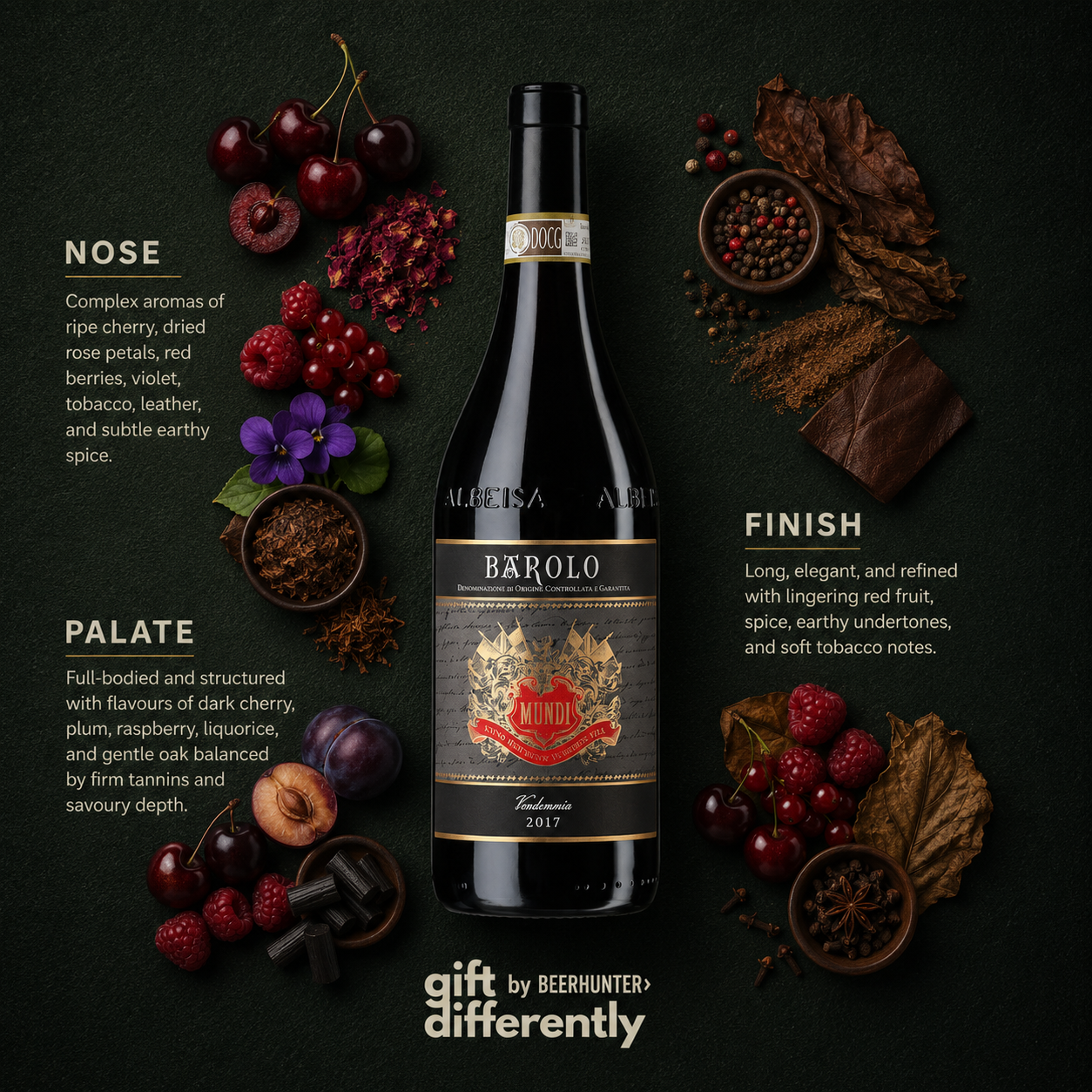 Personalised Luxury Amarone della Valpolicella Folonari And Barolo Mundi Red Wine Gift Set – 75cl (14.5% ABV)