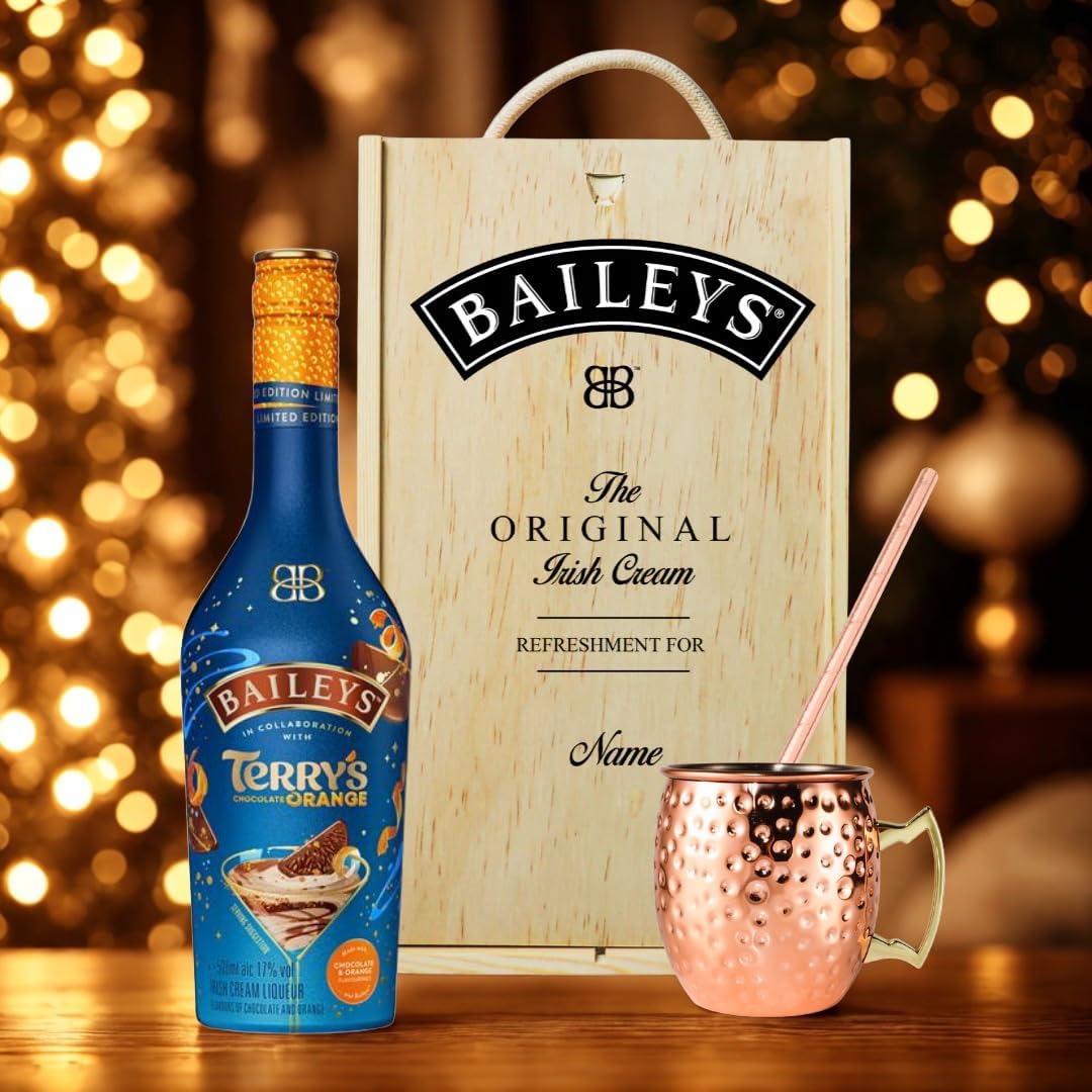 Personalised Baileys Terrys Chocolate Orange Irish Cream Liqueur Gift Set with Copper Mug - 70cl