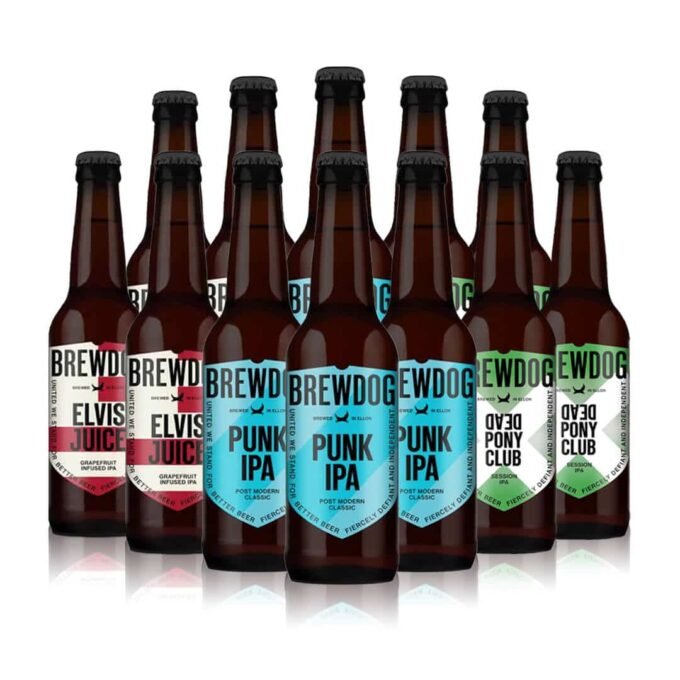 Brewdog Mixed Case Bottles Gift Pack – Punk IPA, Dead Pony Club & Elvis Juice (12 Pack)