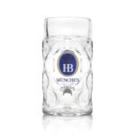 The real way to drink German beer. This sturdy glass Hofbrau Stein holds 1 litre of Hofbrau (or your other favourite German beer).