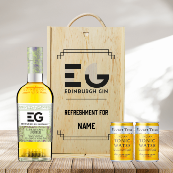 Personalised Wooden Gift Box with Edinburgh Elderflower Gin Liqueur with Fentimans Tonics