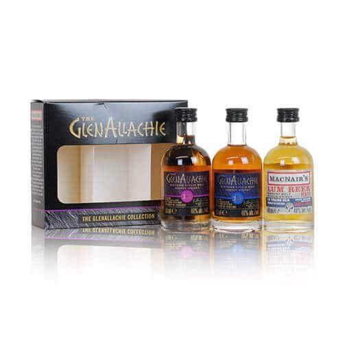 This GlenAllachie gift set offers miniatures of their 10 year old and 12 year old expressions as well as a glorious MacNair’s Lum Reek.