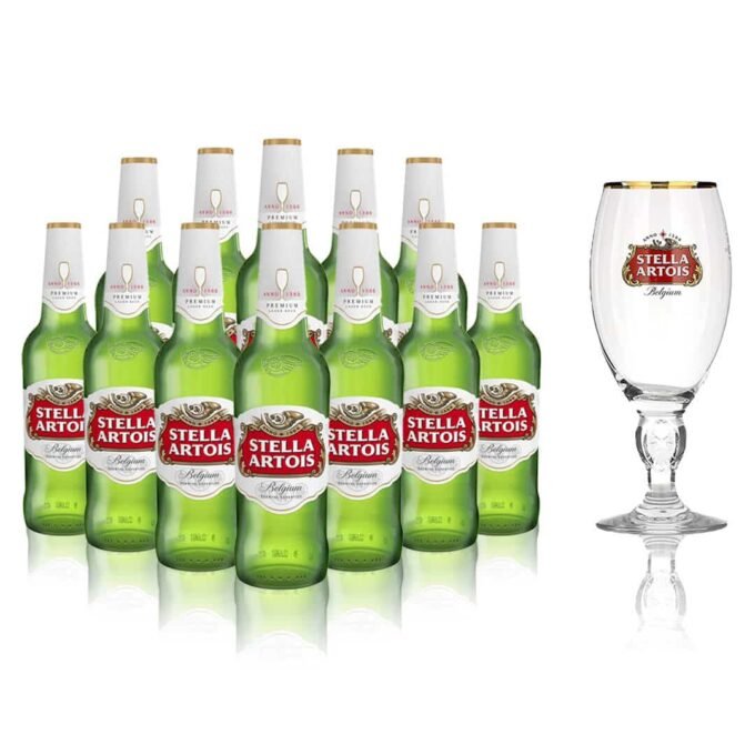 Stella Artois Belgian Lager 330ml Bottles with Official Pint Glass (12 Pack)