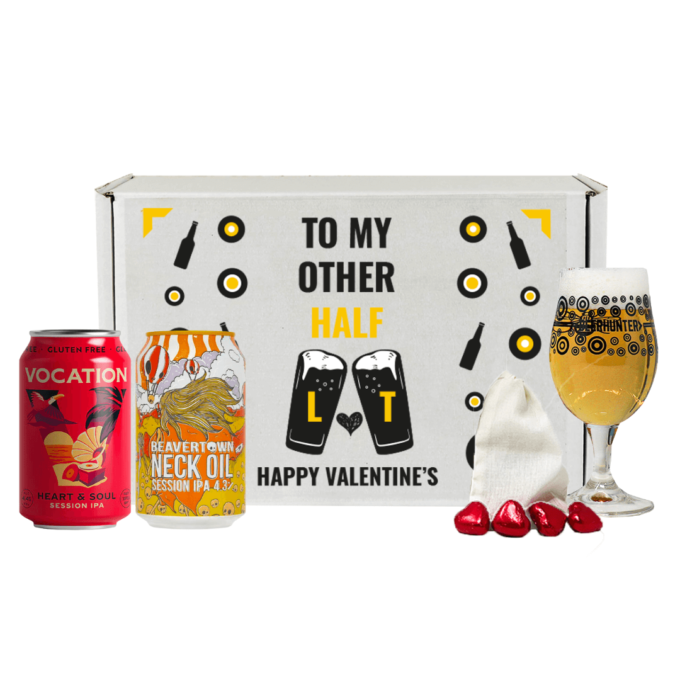 Personalised Valentine's Day British Craft Beer Gift Set with Branded Glass and Heart Chocolates | Beerhunter