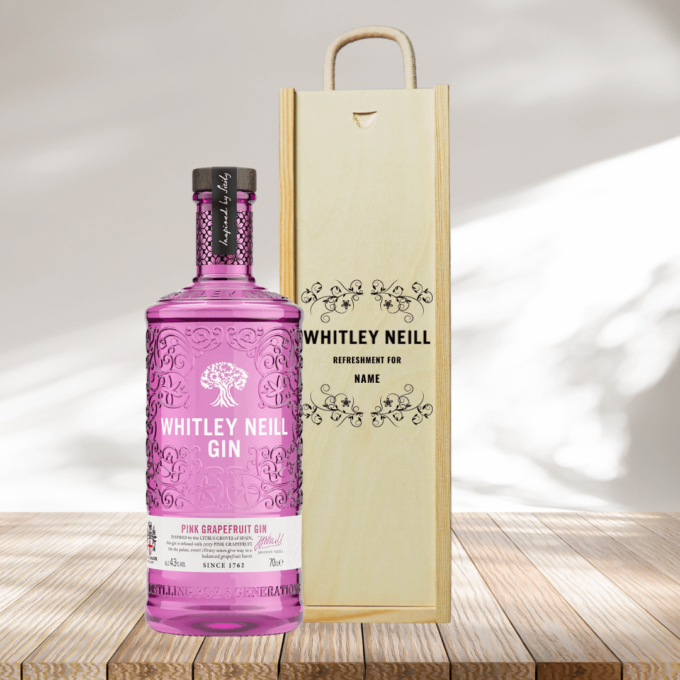 Personalised Whitley Neill Pink Grapefruit Gin in Wooden Presentation Gift Box 70cl - 43% ABV