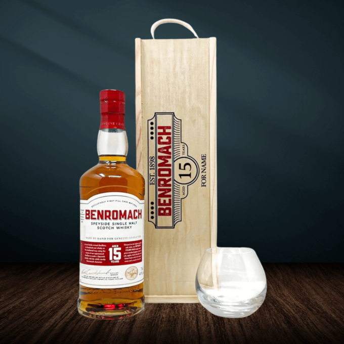 Personalised Benromach 15 Year Single Malt Scotch Whisky Gift Set – 70cl