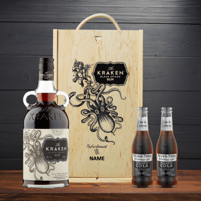 Personalised Kraken Black Spiced Rum Gift Box with Fever Tree Cola - 70cl - 40% ABV