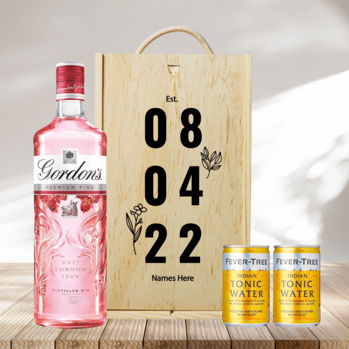 Personalised Gordon’s Premium Pink Gin Anniversary Gift Box with Tonic Water – 70cl