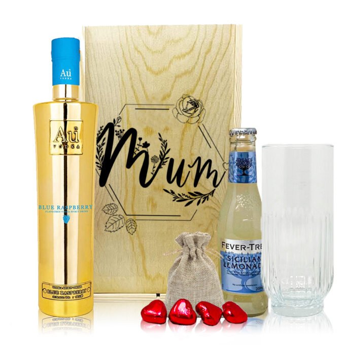 Mother's Day Au Blue Raspberry Vodka Gift Set with Chocolates, Fentimans Lemonade & Tall Vodka Glass - 70cl | Beerhunter