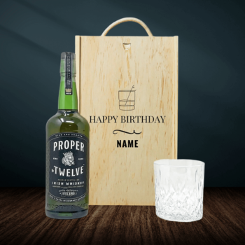 Personalised Proper No.12 Irish Whiskey Happy Birthday Gift Box with Whisky Glass 70cl – 40% ABV