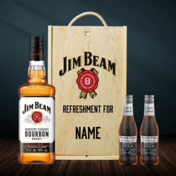 Personalised Jim Beam American Bourbon In Wooden Box with Two Fever Tree Cola 70cl (40% ABV)