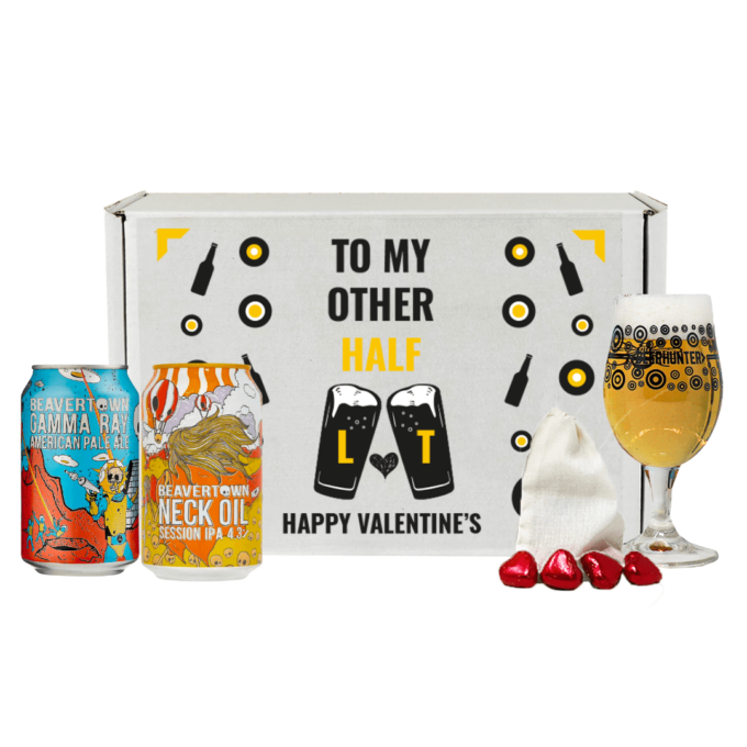 Personalised Valentine's Day Beavertown Craft Beer Can Gift Set with Branded Glass and Heart Chocolates | Beerhunter