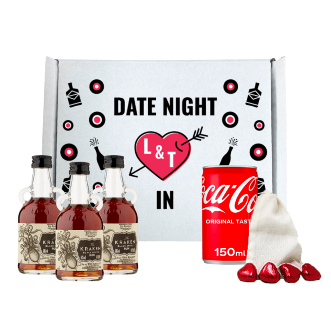 Personalised Valentine’s Day Kraken Rum & Cola Gift Box with Chocolate Love Hearts (3 x 5cl) | Beerhunter